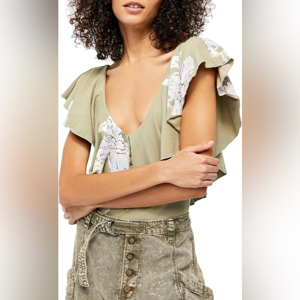 Free People Matilda Bodysuit in Willow/Floral Combination size Medium